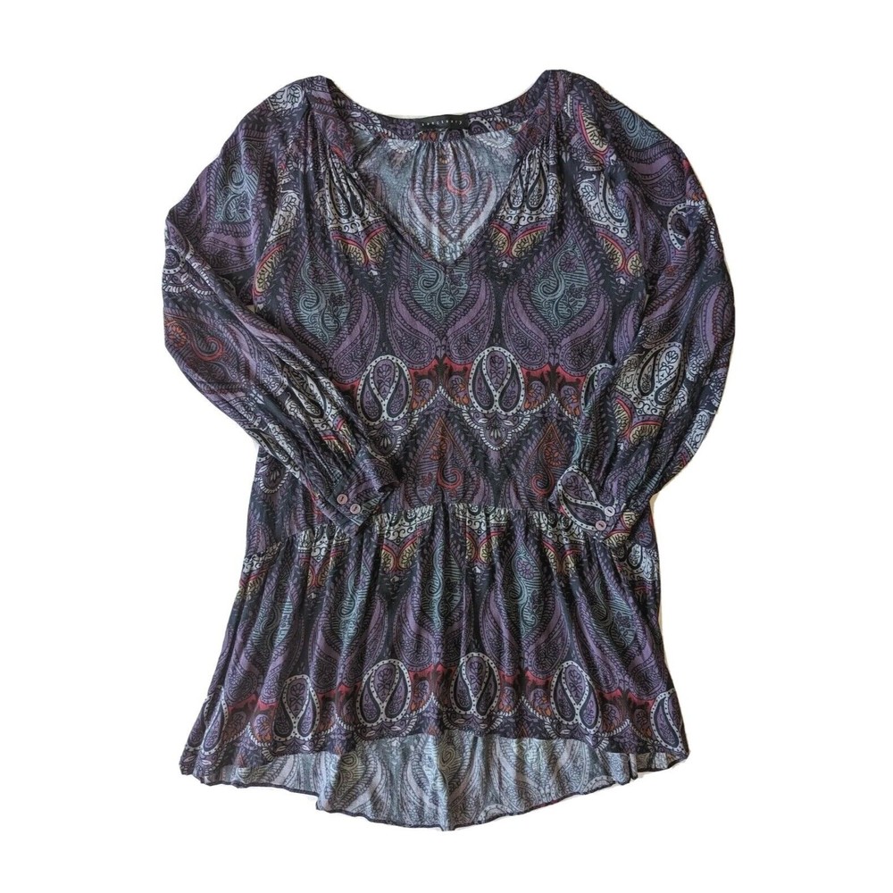 Sanctuary‎ Long Sleeve Dress High Low Flowy Paisley  V Neck Size Small
